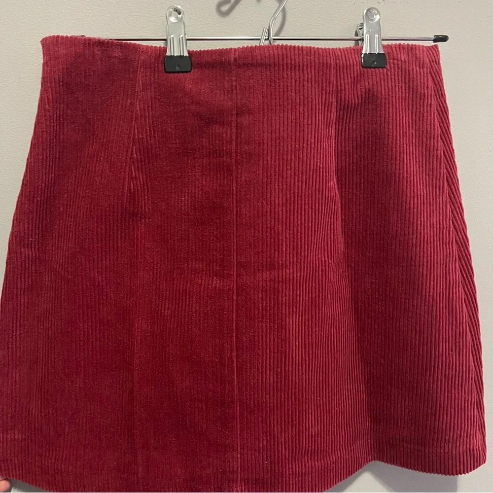 Burgundy Corduroy & Buttons Mini Skirt - Picture 8 of 9